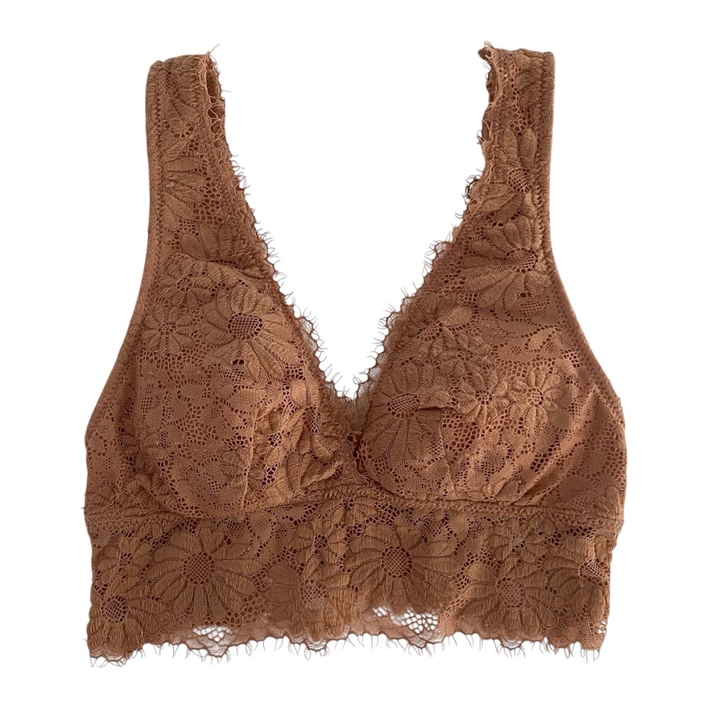 Aerie Happy Lace Padded Plunge Bralette Raw Sienna Women's Size XXS 30A 30B 32AA